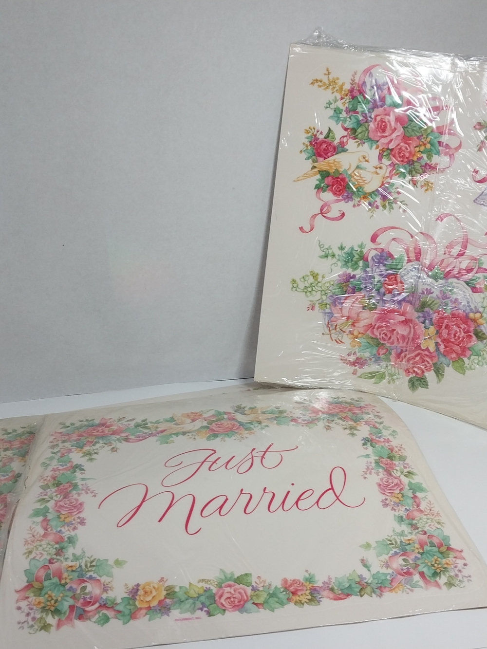 Vintage Wedding Window Decals Just Married Roses Birds Decor Spring New Set of 4